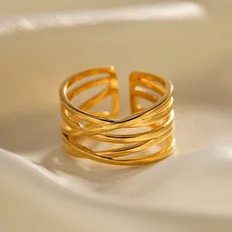 Avyana Gold-Plated Stainless Steel Layered Lines Finger Ring-14
