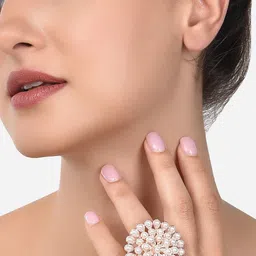 Zaveri Pearls Rose Gold-Plated & Pearls Studded Flower Shape Ring-27
