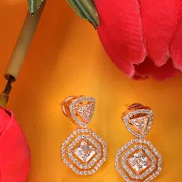 Saraf RS Jewellery Rose Gold Plated Triangular Drop Earrings-3