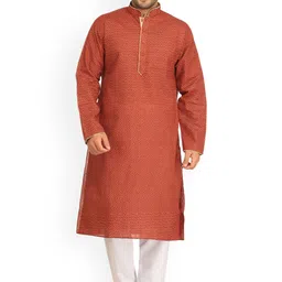 Exotic India Mandarin Collar Long Sleeves Pure Cotton Kurta & Pyjama-picture-13