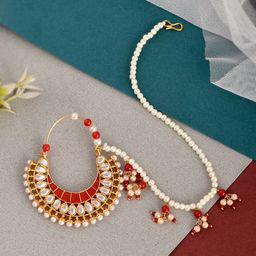Silvermerc Designs Gold-plated Kundan & Pearl Nosepin-picture-32