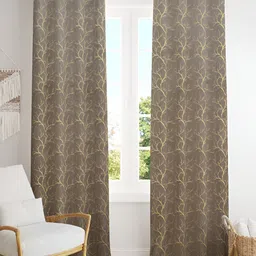 Aura Grey Melange & Gold Toned 2 Pieces Printed Velvet Room Darkening Door Curtains-image-47