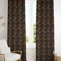 Aura Coffee Brown & Beige 2 Pieces Floral Printed Room Darkening Velvet Door Curtains-49