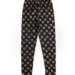 KiddoPanti Girls Black & Gold-Coloured Printed Ankle-Length Leggings-image-7