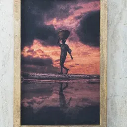 The Decor Mart Black & Orange Color Man On The Beach Canvas Painting Framed Wall Art-image-68