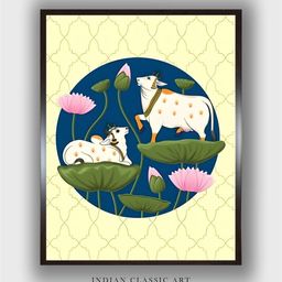 INDIAN CLASSIC ART Yellow & Blue Wooden Abstract Painting Wall Art-image-17