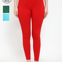 GRACIT Women Pack Of 3 Super Combed Cotton Lycra Ankle Length Leggings-image-49