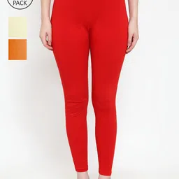 GRACIT Women Pack Of 3 Super Combed Cotton Lycra Ankle Length Leggings-image-48