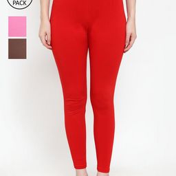 Jinfo Women Pack Of 3 Solid Super Combod Cotton Lycra Ankle-Length Leggings-image-127