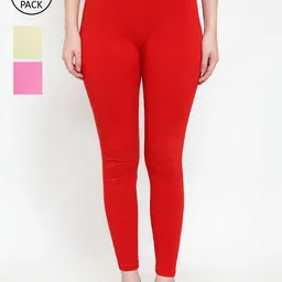 Jinfo Women Pack Of 3 Solid Super Combod Cotton Lycra Ankle-Length Leggings-image-8