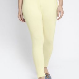 Jinfo Women Cream Solid Cotton Lycra Legging-image-64