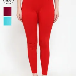 Jinfo  Women Pack Of 3 Solid Super Combod Cotton Lycra Ankle-Length Leggings-image-55