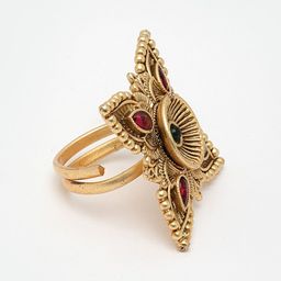 PANASH Gold-Plated Stone-Studded Adjustable Finger Ring image 2
