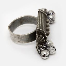 Sanjog Silver-Plated Studded Oxidized Antique Tribal Ghungroo Adjustable Finger Ring image 3