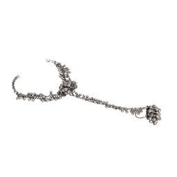 TEEJH Oxidised Silver-Plated Bangle With Finger Ring image 3