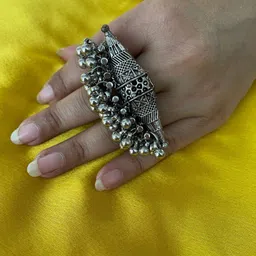 Digital Dress Room Oxidized Silver-Plated  Adjustable Bohemian Finger Ring image 3
