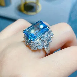 Designs & You Silver-Plated AD Studded Rectangular Finger Ring image 3