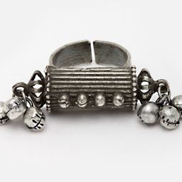 Sanjog Silver-Plated Studded Oxidized Antique Tribal Ghungroo Adjustable Finger Ring image 5