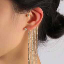 OOMPH Silver-Toned Contemporary Drop Earrings-54