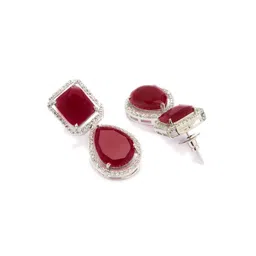 Rubans Rhodium Plated Ruby & Cubic Zirconia Studded Embellished Drop Earrings image 4