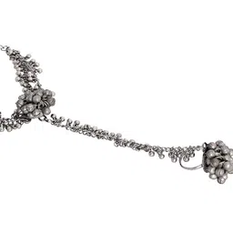 TEEJH Oxidised Silver-Plated Bangle With Finger Ring image 4
