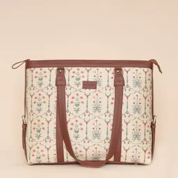 ZOUK White Printed Structured Laptop Shoulder Bag-10