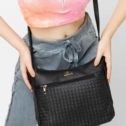 Lavie Moritz Black Textured Structured Sling Bag-45