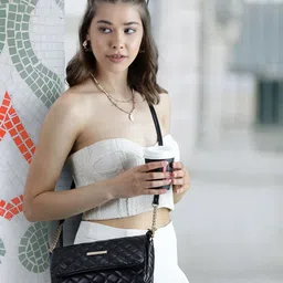Lisa Haydon for Lino Perros Black Quilted Sling Bag-17