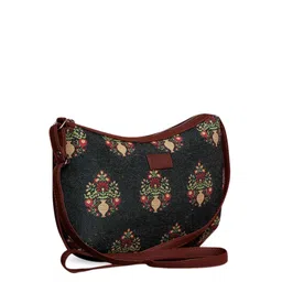 ZOUK Black & Red Ethnic Motifs Printed Half Moon Sling Bag image 3