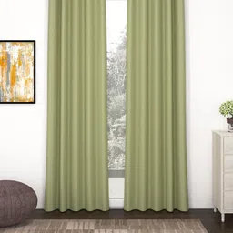 Story@Home Faux Silk Solid Solid 300GSM Light Green Room Darkening Blackout Long Door Curtain - Set of 2-21