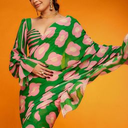Sangria Floral Printed Satin Saree-46