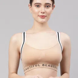 PrettyCat Beige Workout Bra - Lightly Padded-image-98
