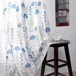 Tranquebar Home Blue & White 2 Pieces Floral Printed Room Darkening Cotton Door Curtains-image-44