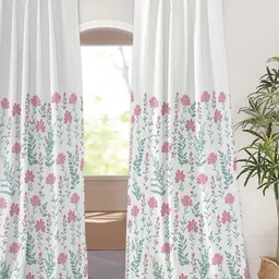 Tranquebar Home Pink & White 2 Pieces Floral Printed Room Darkening Cotton Door Curtains-picture-40