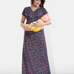 Be You Printed Satin V-Neck Maternity Maxi Nightdress-image-43