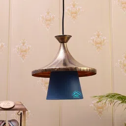 MFD HOME FURNISHING Gold-Toned & Blue Self Design Quirky Hanging Lantern-image-85