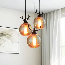BrightLyt Gold-Toned Glass Lusture Hanging Ceiling Lamp-image-8