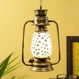 Devansh Multicolour Gold Milky Glass Hanging Lamp-image-52