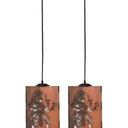Gojeeva Brown 2 Pieces  Carved Textured Wooden Ceiling Lamp With Adjustable Cord image 5