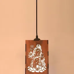 Gojeeva Brown Textured Wooden Ceiling Lamp With Adjustable Cord image 4