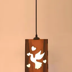 Gojeeva Brown and White Birds Wooden 10 Watts Rectangular Contemporary Ceiling Lamp image 4