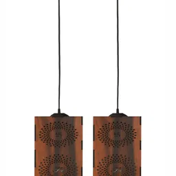 Gojeeva Brown 2 Pieces Textured Wooden Ceiling Lamp With Adjustable Cord image 4
