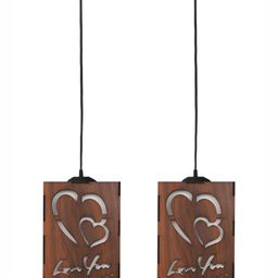 Gojeeva Brown 2 Pieces Textured Wooden Ceiling Lamp With Adjustable Cord image 3