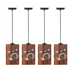 Gojeeva Brown 4 Pieces Textured Wooden Ceiling Lamp With Adjustable Cord image 4