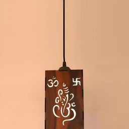 Gojeeva Brown Textured Wooden Ceiling Lamp With Adjustable Cord image 3