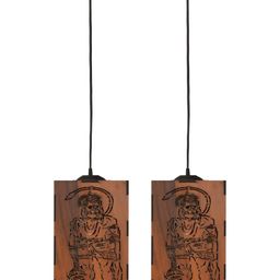 Gojeeva Brown 2 pieces Textured Wooden Ceiling Lamp With Adjustable Cord image 3