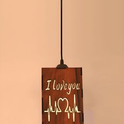 Gojeeva Brown Textured Wooden Ceiling Lamp With Adjustable Cord image 2