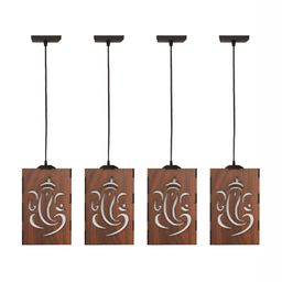 Gojeeva Brown and White 4 Pieces Ganesh Wooden Traditional Rectangular Ceiling Lamps-44