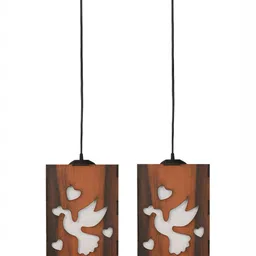 Gojeeva Brown 2 Pieces Textured Wooden Ceiling Lamp With Adjustable Cord image 3