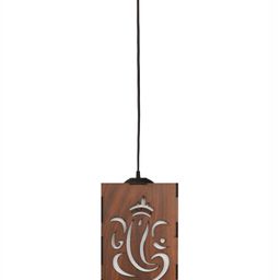 Gojeeva Brown and White Ganesh Wooden 10 Watts Rectangular Traditional Ceiling Lamp image 4